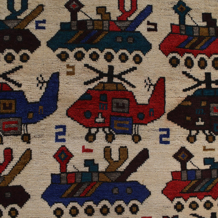 Handmade Afghan War Area Rug 3' 7" x 4' 10" - No. AL31346