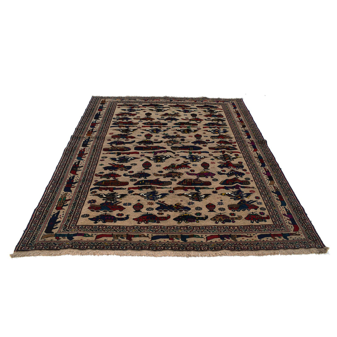 Hand-Knotted Afghan War Carpet 6' 8" x 9' 0" - No. AL23221