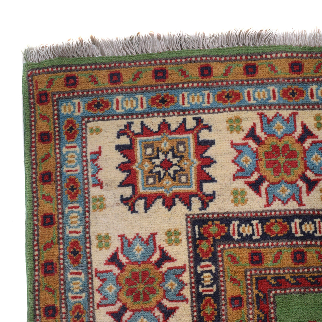 Green Afghan Kazak Rug 6' 2" x 9' 5" Hand-Knotted | No. AL10762