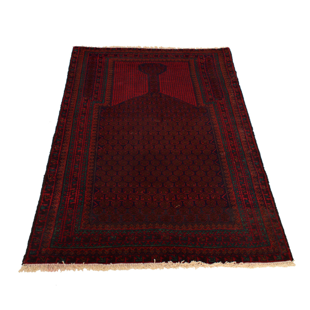 Red Afghan Prayer Rug 2' 11" x 4' 8" Hand-Knotted detail