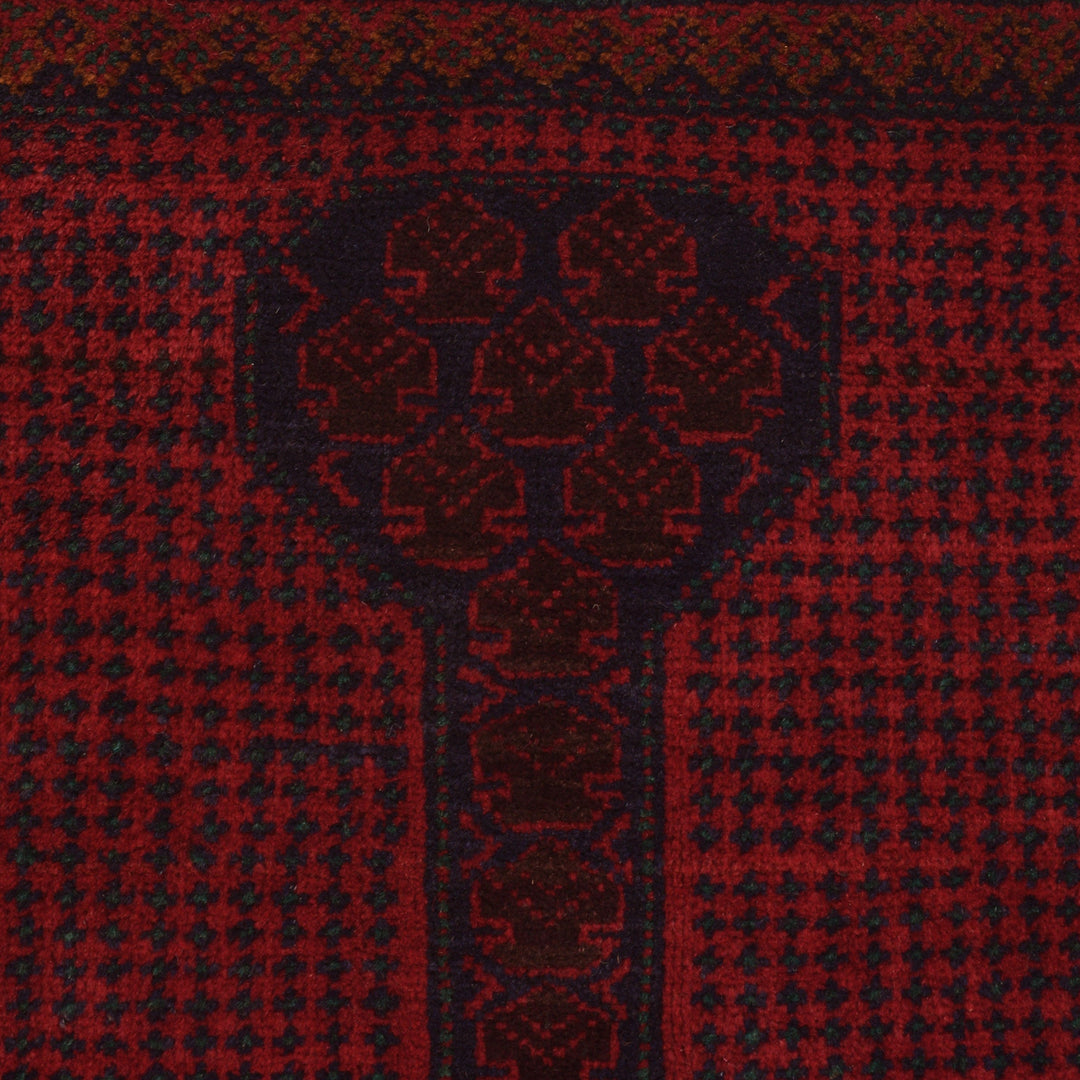 Red Afghan Prayer Rug 2' 11" x 4' 8" Hand-Knotted close-up
