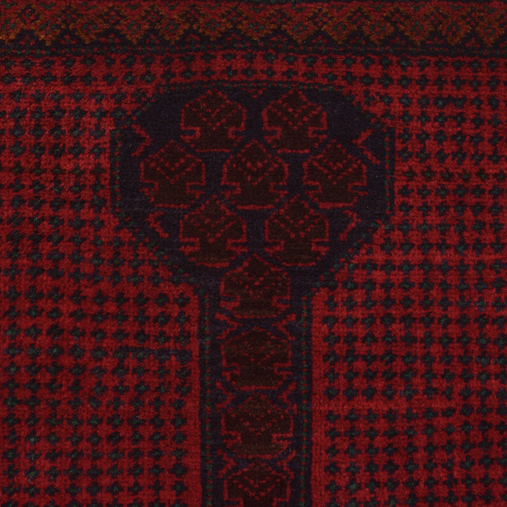 Red Afghan Prayer Rug 2' 11" x 4' 8" Hand-Knotted close-up