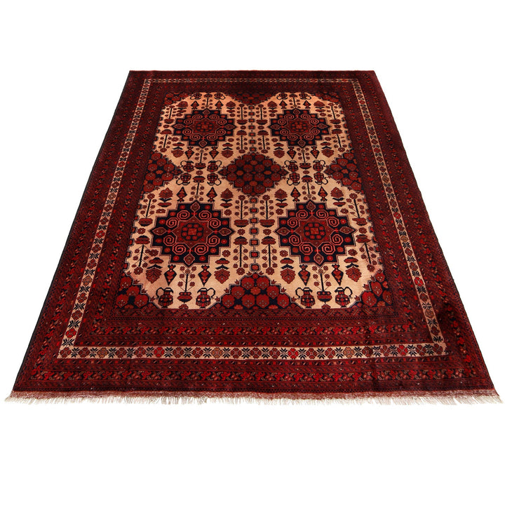 Red Afghan Khal Mohammadi Rug 6'6" x 9'5" Hand-Knotted detail