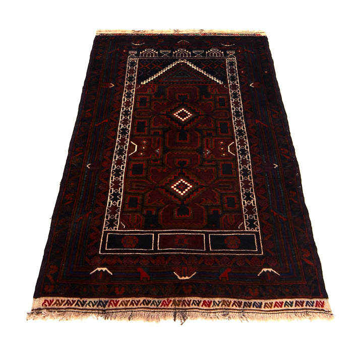 Afghan Prayer Rug 3' 1" x 4' 11" Hand-Knotted detail
