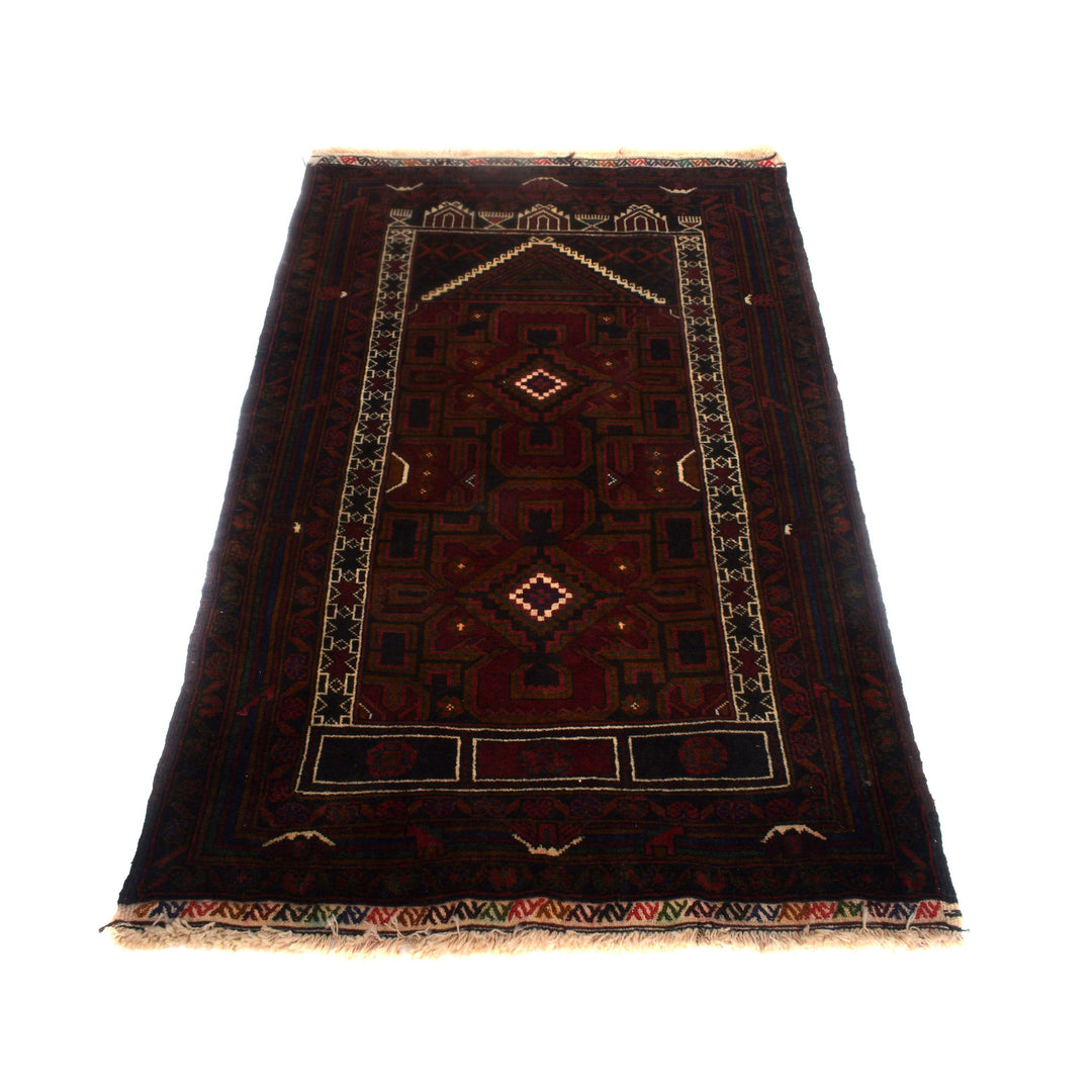 Afghan Prayer Rug 2' 11" x 4' 9" Hand-Knotted detail
