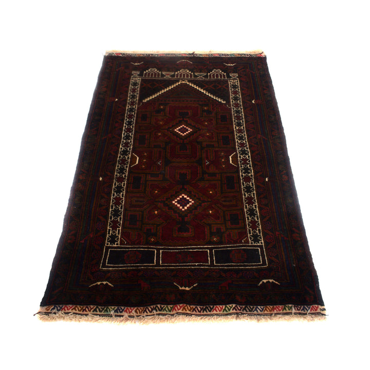 Afghan Prayer Rug 2' 11" x 4' 9" Hand-Knotted detail