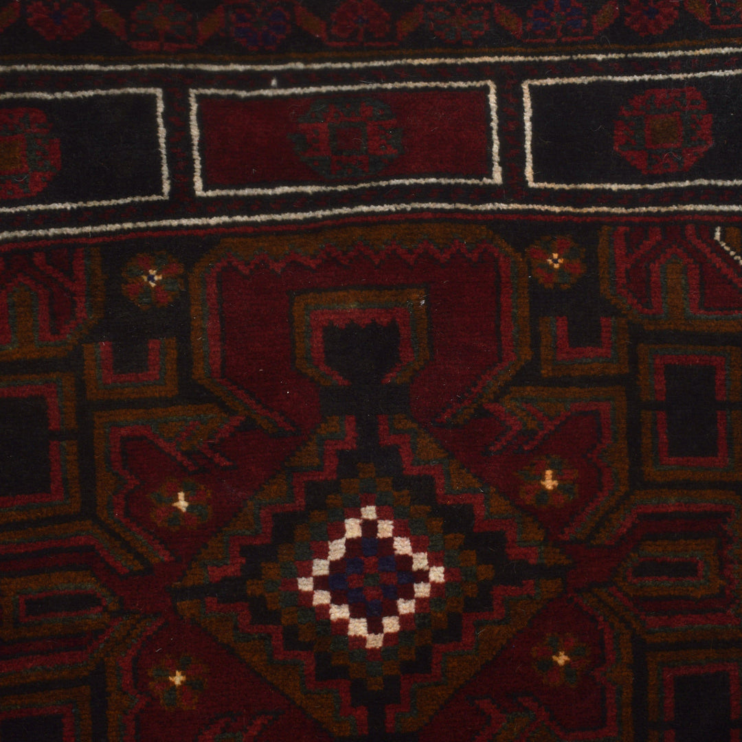 Afghan Prayer Rug 2' 11" x 4' 9" Hand-Knotted close-up