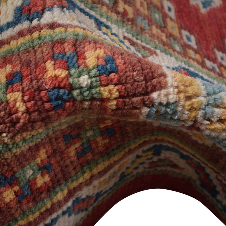 Red Afghan Shirazi Design Rug 5' 7" x 7' 7" Hand-Knotted field