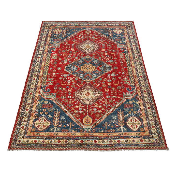 Red Afghan Shirazi Rug 6' 9" x 9' 7" Hand-Knotted detail