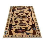 Handmade Afghan War Area Rug 3' 4" x 4' 11" - No. AL87671