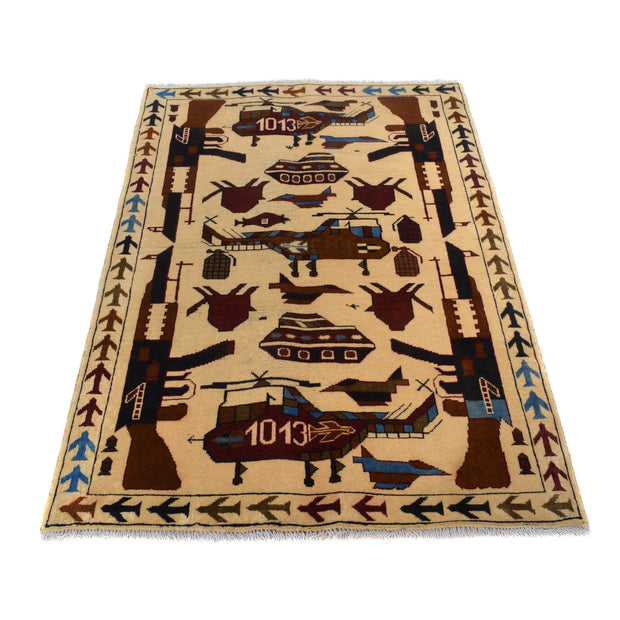 Handmade Afghan War Area Rug 3' 4" x 4' 11" - No. AL87671