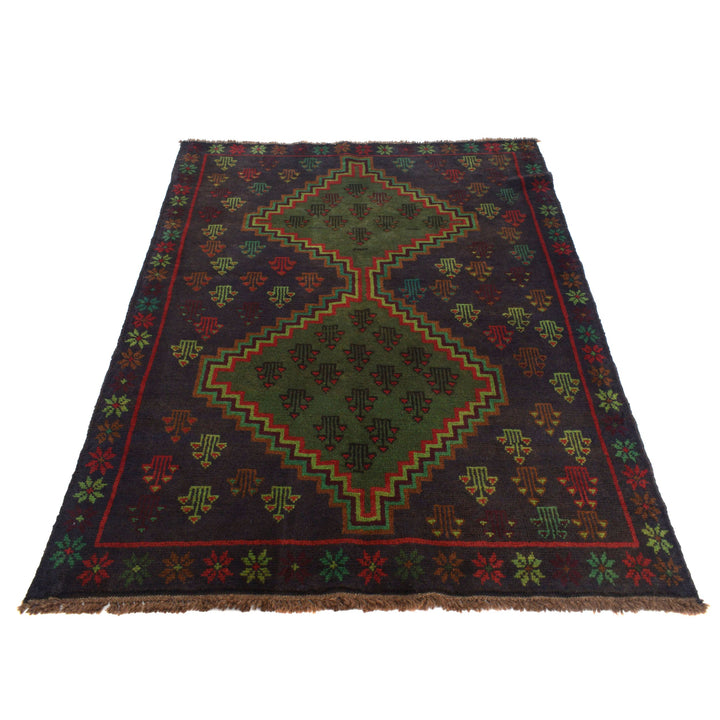 Afghan Baluchi Rug 4' 5" x 5' 10" Hand-Knotted detail