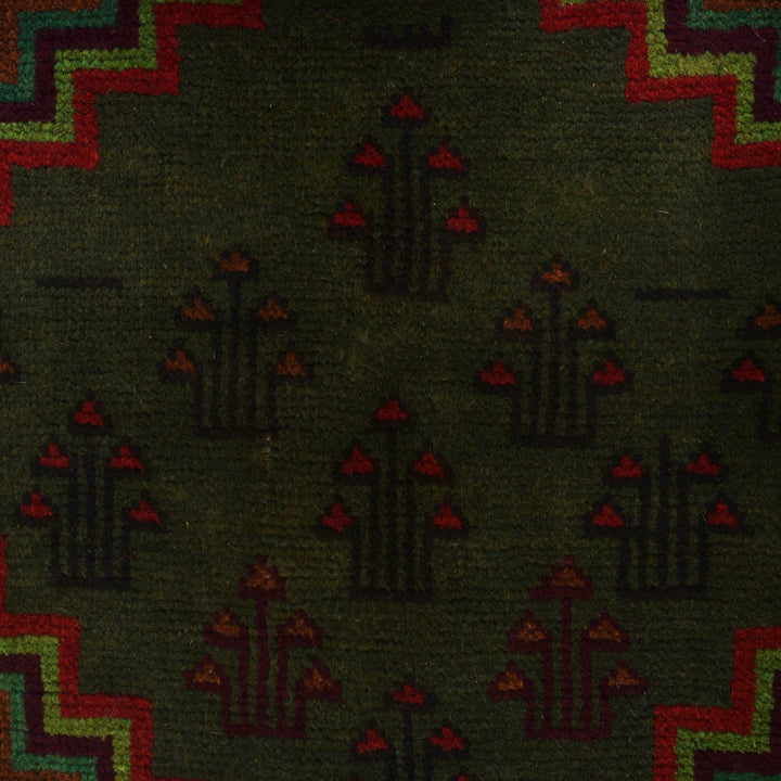 Afghan Baluchi Rug 4' 5" x 5' 10" Hand-Knotted close-up