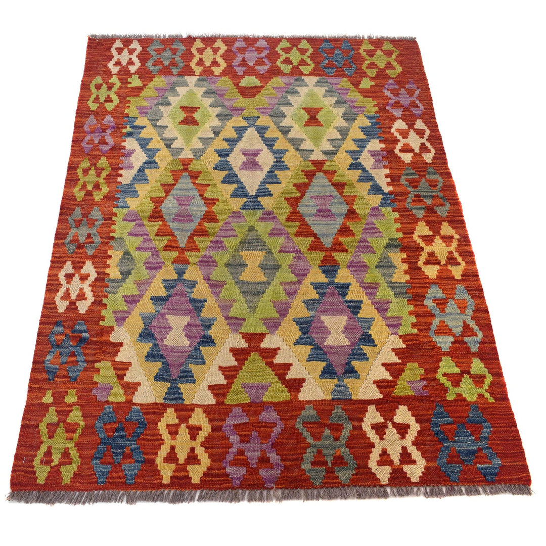 Hand Knotted Afghan Style Kilim 3' 3" x 4' 9" - No. AL72093