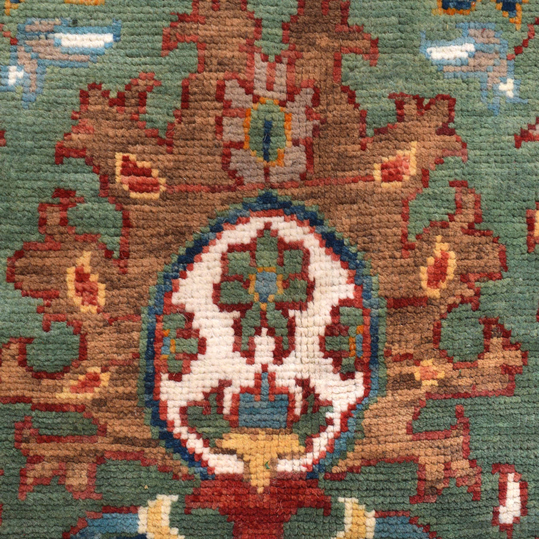 Sage Green Afghan Oushak Rug 9' 5" x 11' 10" Hand-Knotted close-up