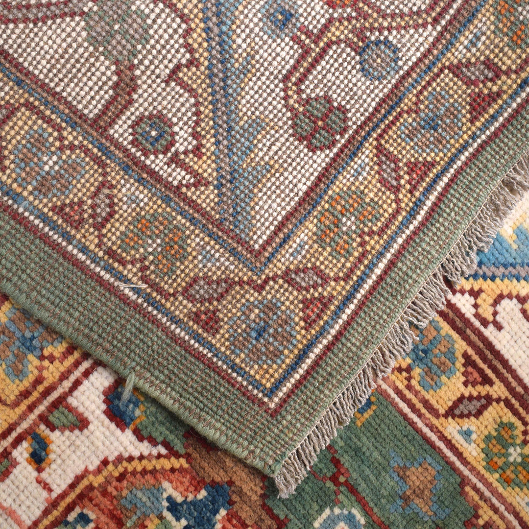 Sage Green Afghan Oushak Rug 9' 5" x 11' 10" Hand-Knotted pattern