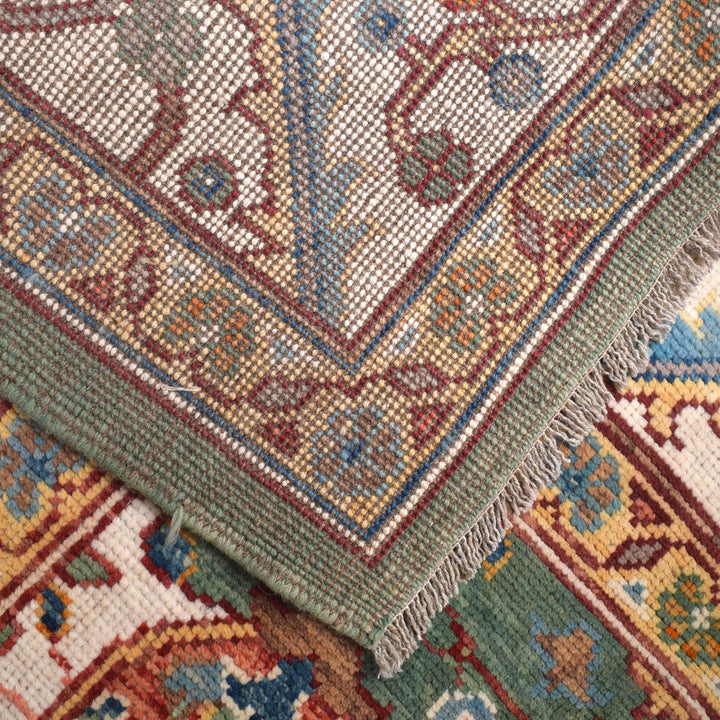Sage Green Afghan Oushak Rug 9' 5" x 11' 10" Hand-Knotted pattern