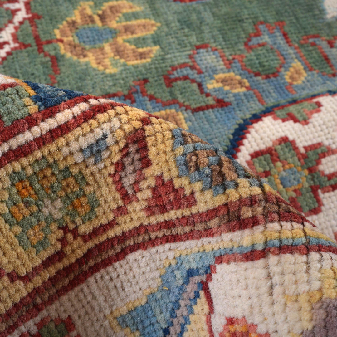 Sage Green Afghan Oushak Rug 9' 5" x 11' 10" Hand-Knotted field