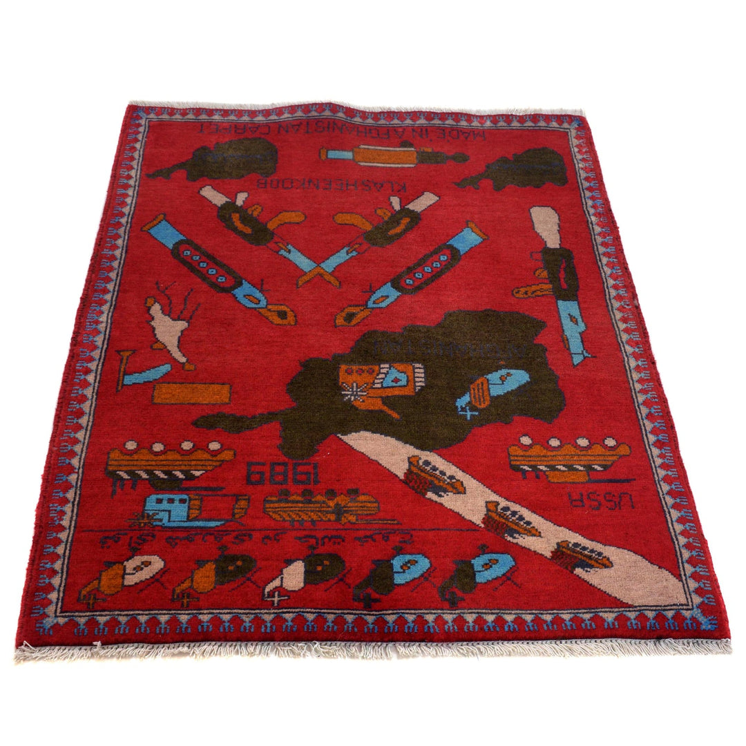 Hand-Knotted Afghan War Carpet 2' 9" x 3' 10" - No. AL62773