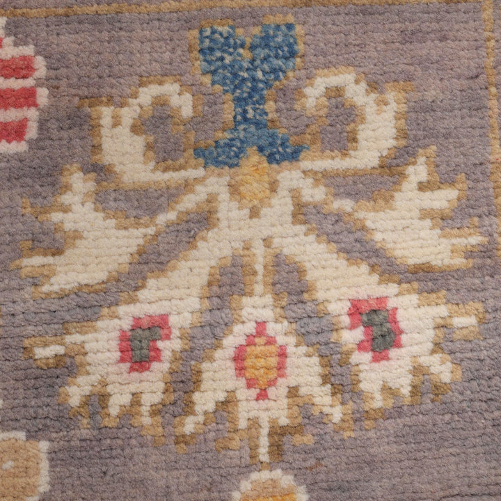 Muted Beige Afghan Oushak Rug 9' 1" x 11' 7" Hand-Knotted close-up