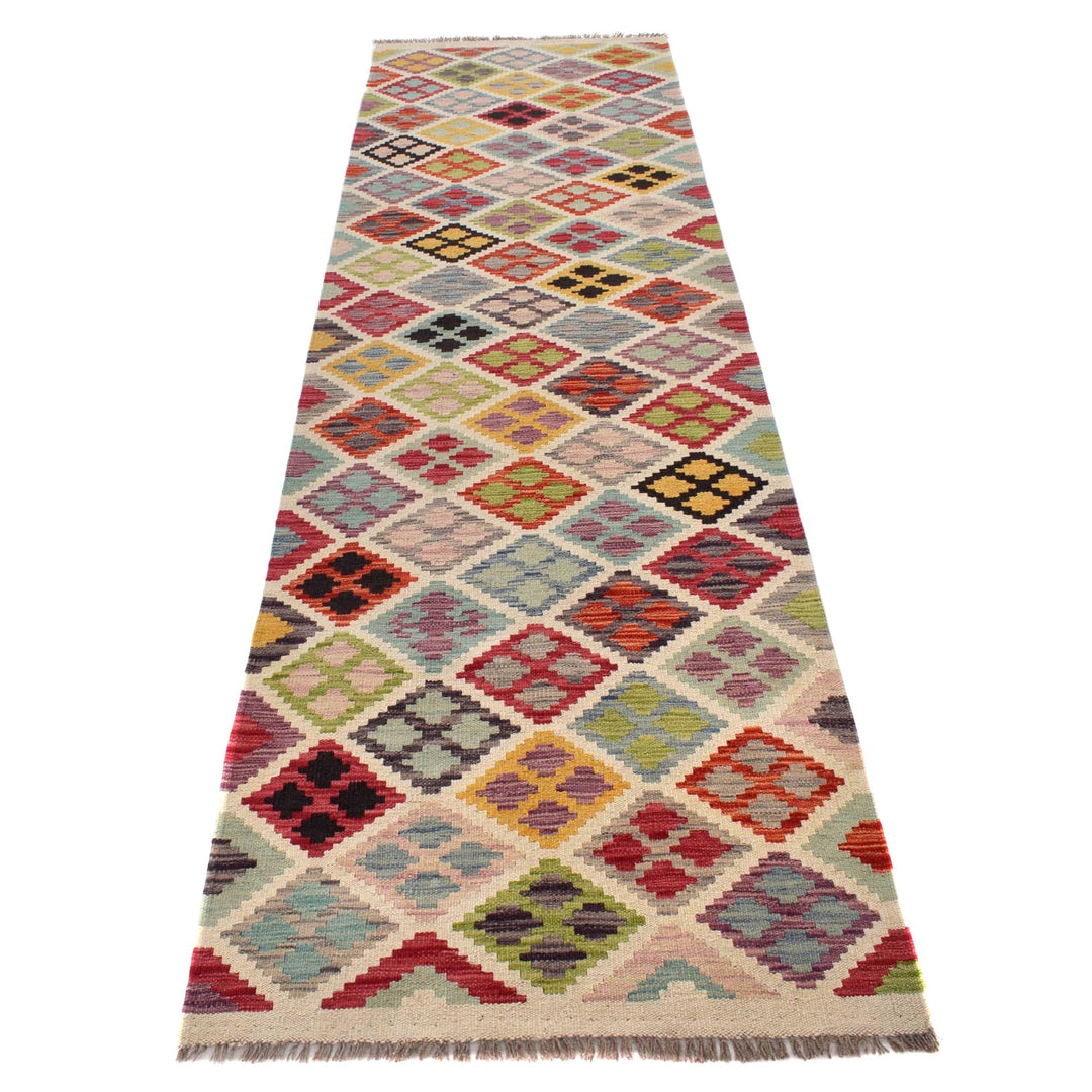 Colorful Flat-Weave Wool Kilim Runner 2' 9" x 9' 7" - No. AL83286