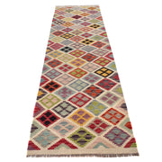 Colorful Flat-Weave Wool Kilim Runner 2' 9" x 9' 7" - No. AL83286