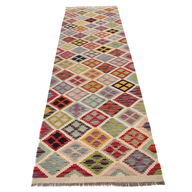 Colorful Flat-Weave Wool Kilim Runner 2' 9" x 9' 7" - No. AL83286