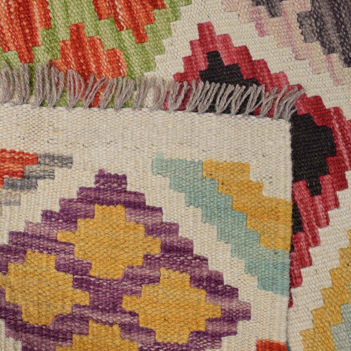 Colorful Flat-Weave Wool Kilim Runner 2' 9" x 9' 7" - No. AL83286
