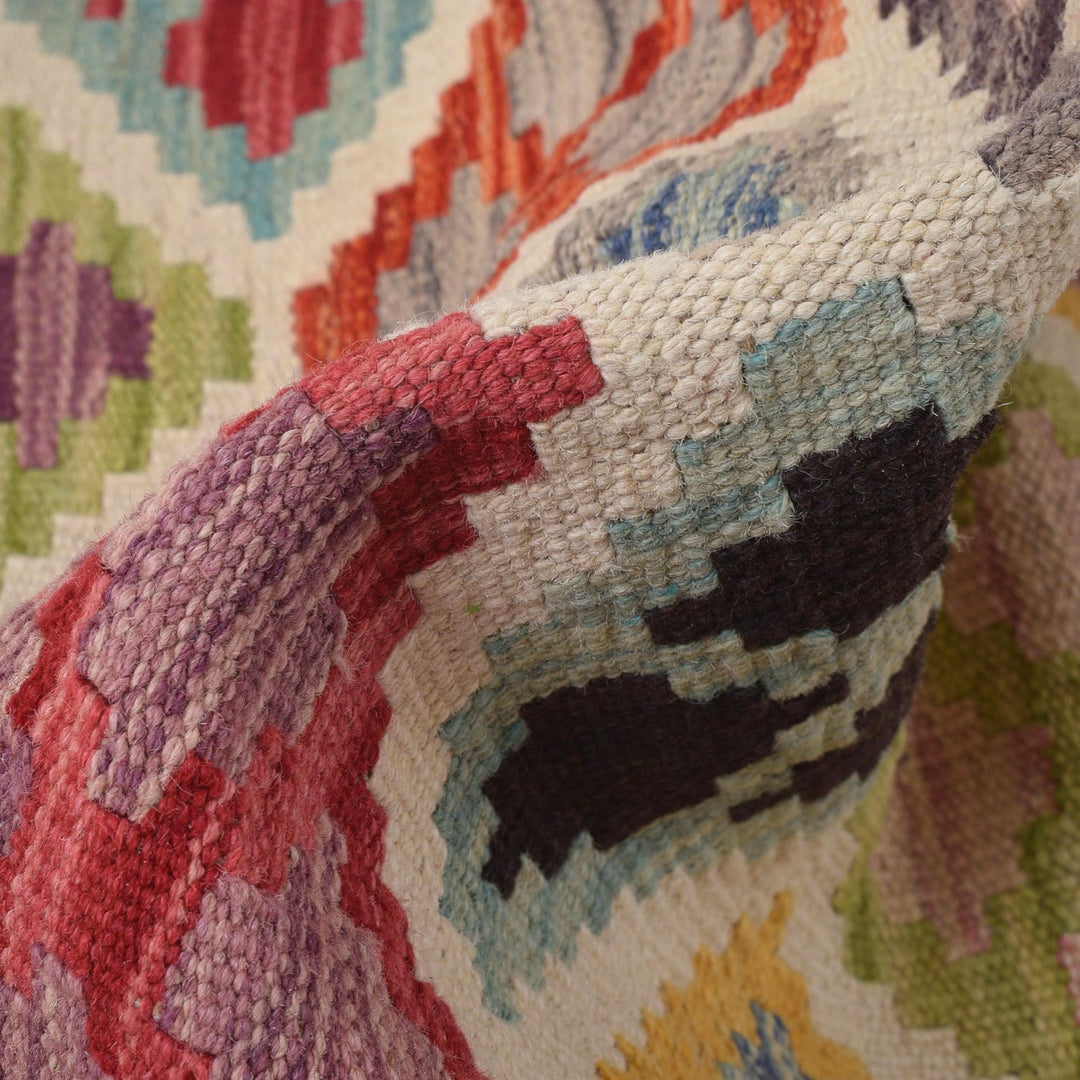 Colorful Flat-Weave Wool Kilim Runner 2' 9" x 9' 7" - No. AL83286