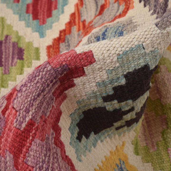 Colorful Flat-Weave Wool Kilim Runner 2' 9" x 9' 7" - No. AL83286