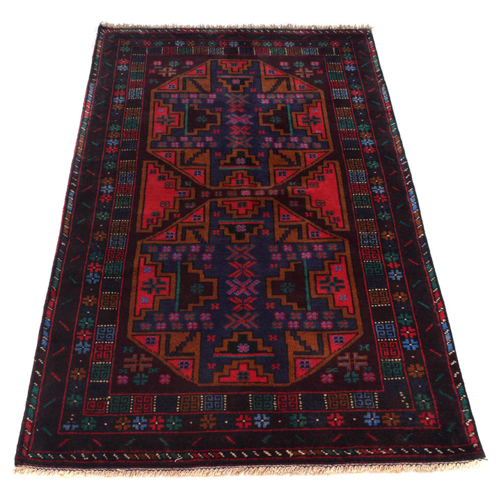 Afghan Baluchi Rug 3' 1" x 5' 1" Hand-Knotted detail