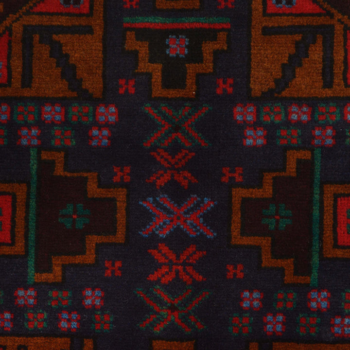 Afghan Baluchi Rug 3' 1" x 5' 1" Hand-Knotted close-up