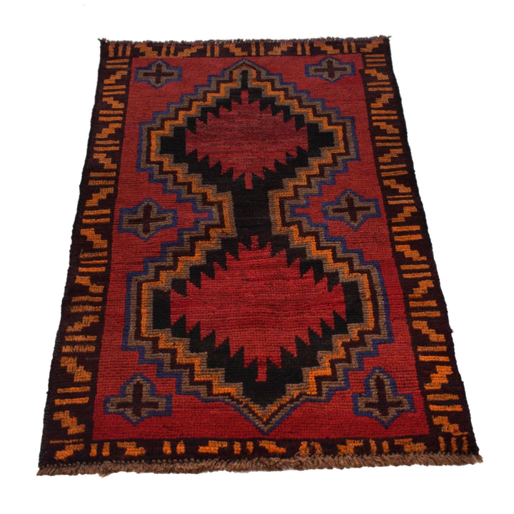 Red Afghan Baluchi Rug 2' 7" x 4' 6" Hand-Knotted texture