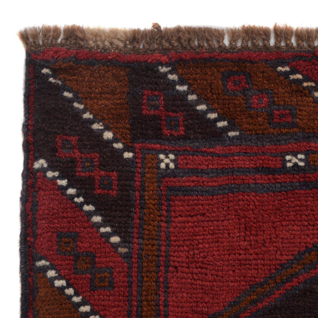 Red Afghan Baluchi Rug 2' 11" x 4' 7" Hand-Knotted texture
