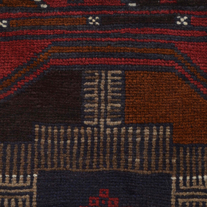 Red Afghan Baluchi Rug 2' 11" x 4' 7" Hand-Knotted detail