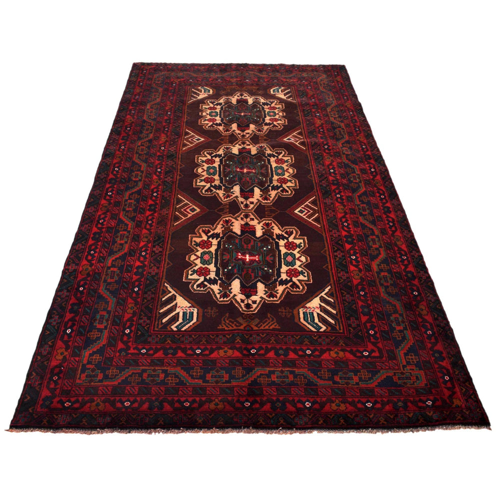 Afghan Baluchi Rug 4' 5" x 8' 7" Hand-Knotted detail