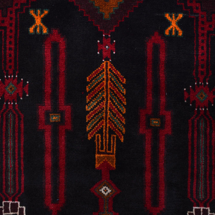 Afghan Baluchi Rug 4' 3" x 7' 1" Hand-Knotted close-up