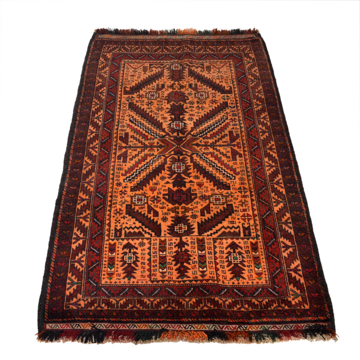 Afghan Baluchi Rug 2' 11" x 5' 1" Hand-Knotted detail