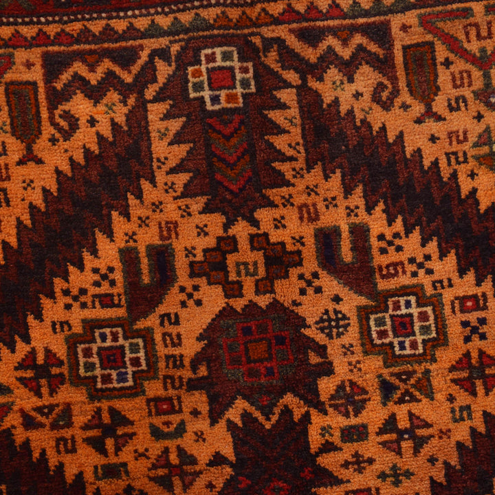 Afghan Baluchi Rug 2' 11" x 5' 1" Hand-Knotted close-up