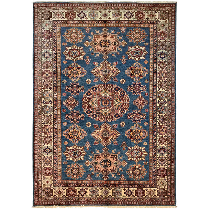Blue Afghan Kazak Rug 6' 0" x 8' 8" Hand-Knotted