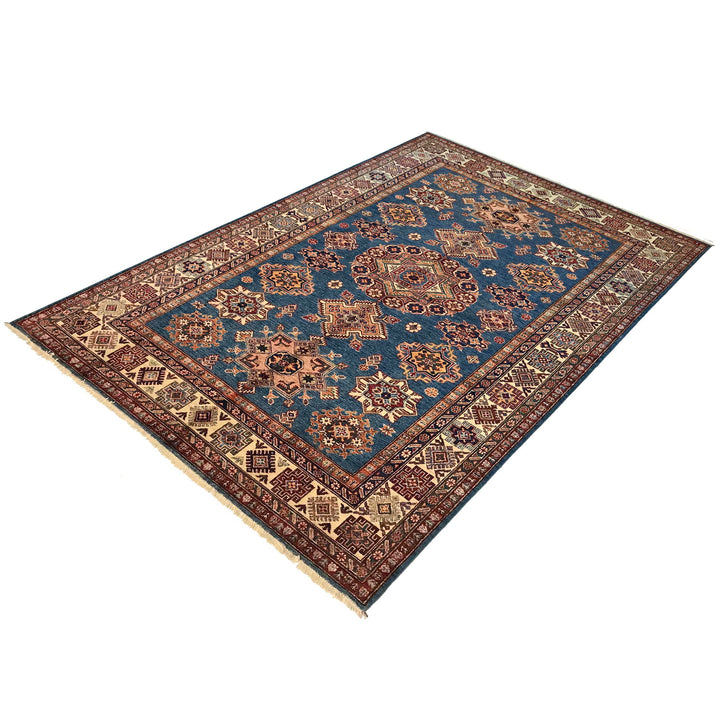 Blue Afghan Kazak Rug 6' 0" x 8' 8" Hand-Knotted view
