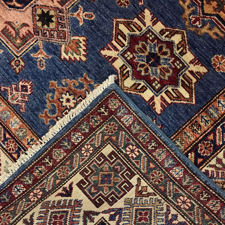 Blue Afghan Kazak Rug 6' 0" x 8' 8" Hand-Knotted border