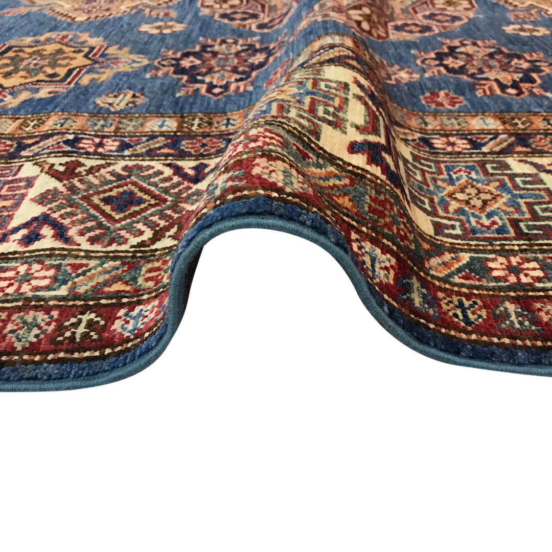 Blue Afghan Kazak Rug 6' 0" x 8' 8" Hand-Knotted field