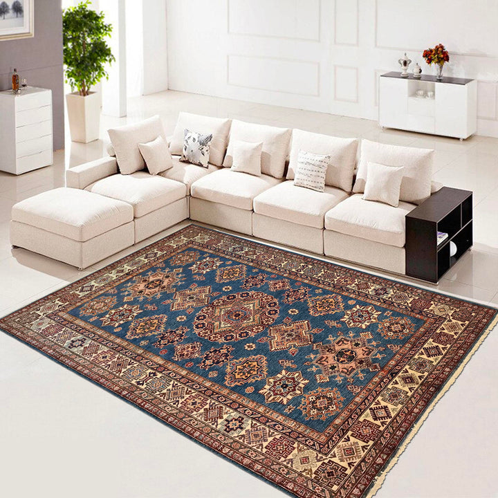 Blue Afghan Kazak Rug 6' 0" x 8' 8" Hand-Knotted view 9