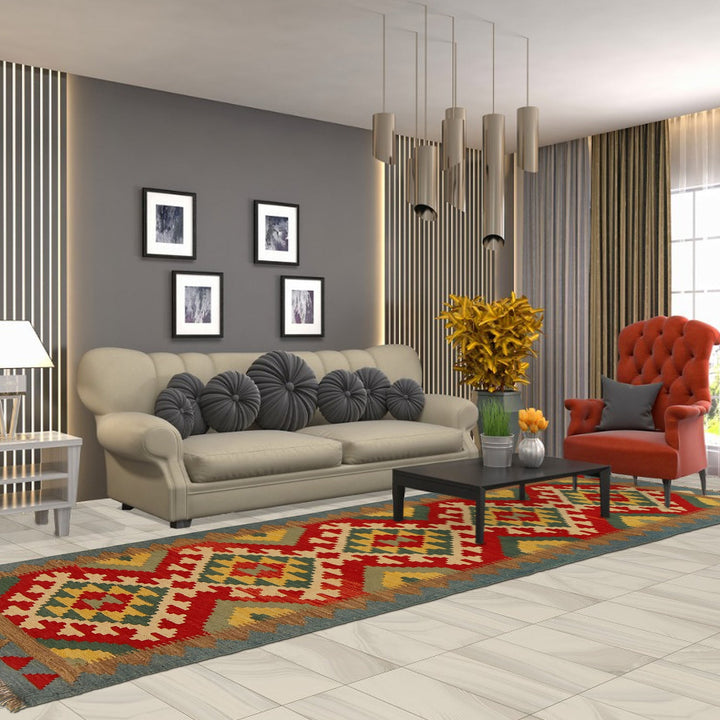 Colorful Flat-Weave Wool Kilim Runner 2' 2"x 6' 7" - No. AL58047