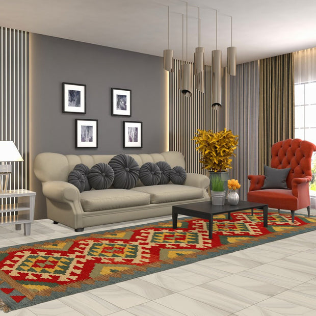 Colorful Flat-Weave Wool Kilim Runner 2' 2"x 6' 7" - No. AL58047