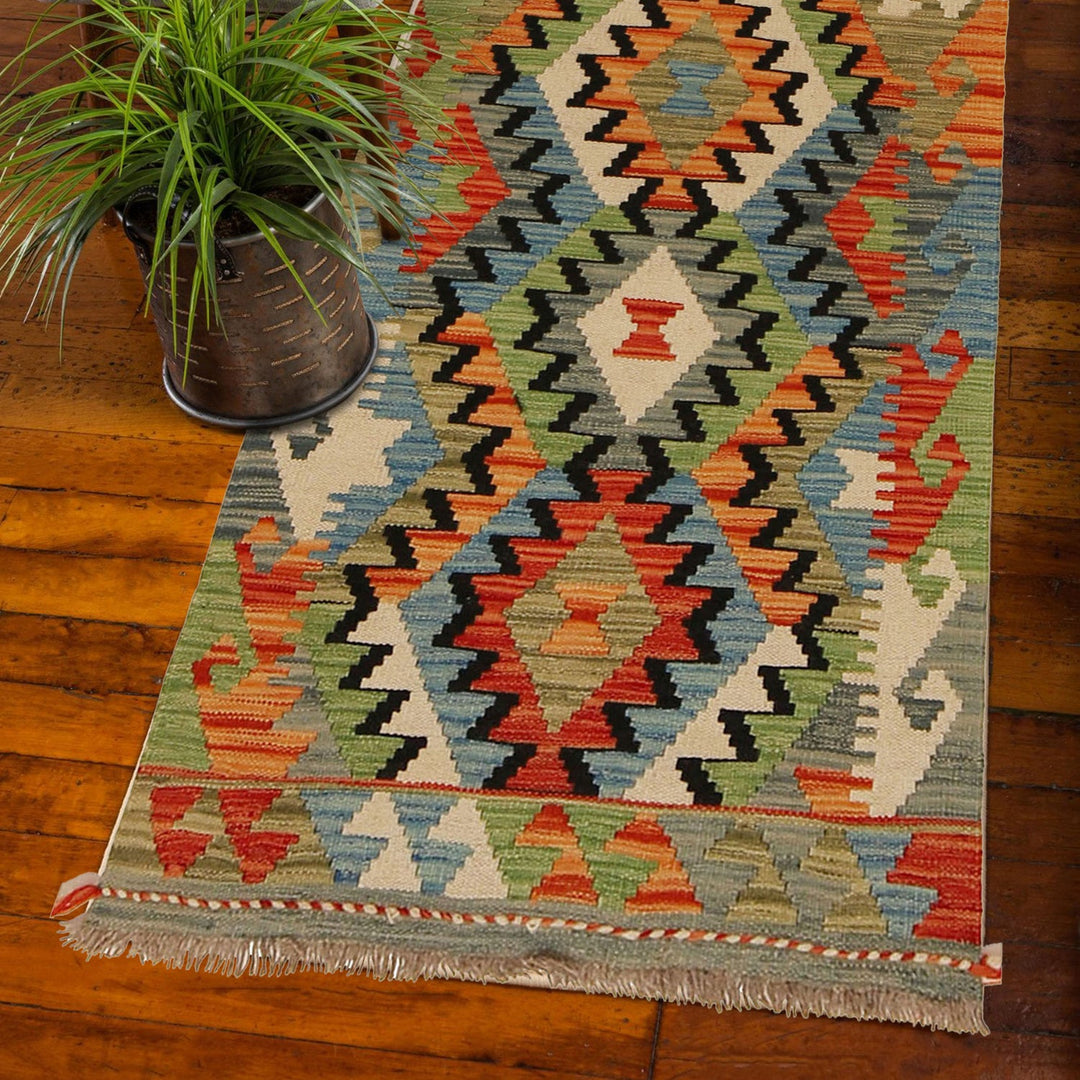 Colorful Flat-Weave Wool Kilim Runner 2' 2"x 6' 5" - No. AL40180