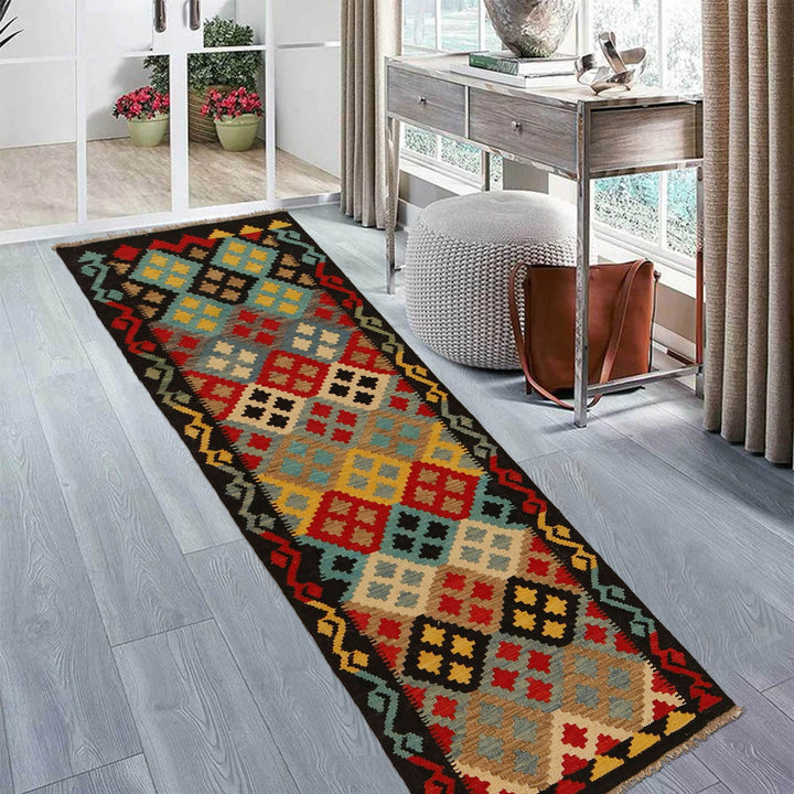 Colorful Flat-Weave Wool Kilim Runner 2' 2"x 6' 6" - No. AL69462