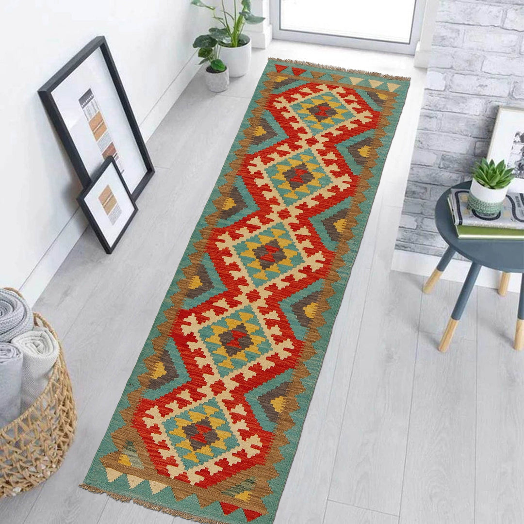 Colorful Flat-Weave Wool Kilim Runner 2' 2"x 6' 7" - No. AL36516