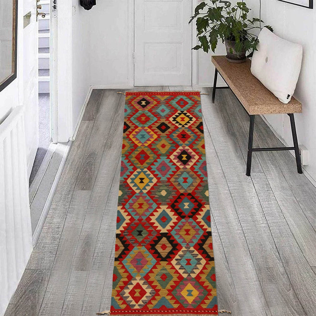 Colorful Flat-Weave Wool Kilim Runner 2' 2"x 6' 7" - No. AL32671